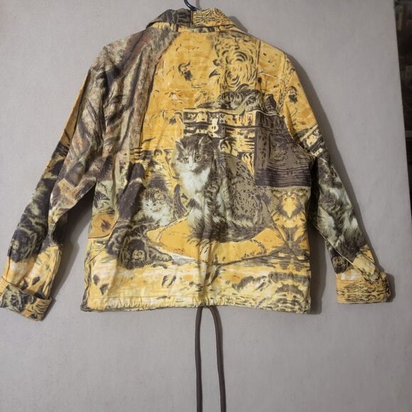 Vintage Yellow Rhinestone Cat Jacket Women's XL Denim w Drawstring Waist Unique - Picture 3 of 12